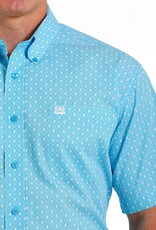 Cinch Mens Cinch Short Sleeve  Light Turquoise Geo Print Western Button Shirt