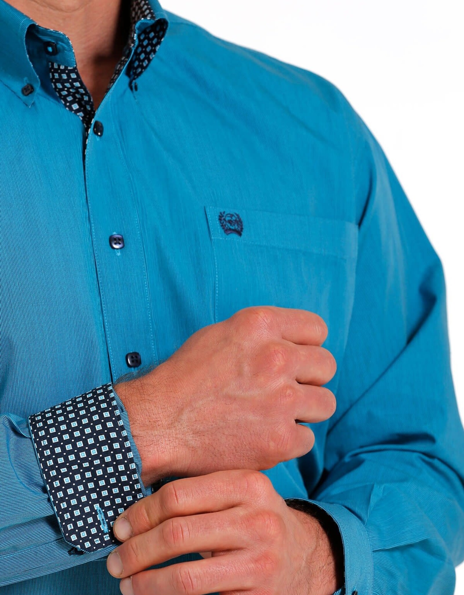 Cinch Mens Cinch Long Sleeve Turquoise Navy Micro Stripe Western Button Down Shirt