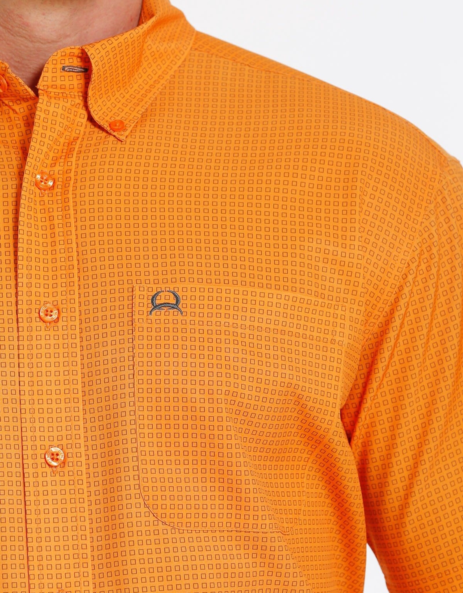 Cinch Mens Cinch ArenaFlex Orange Print Short Sleeve Button Shirt