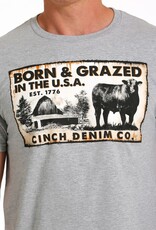 Cinch Mens Cinch Short Sleeve  Heather Grey Born & Grazed In The USA T Shirt