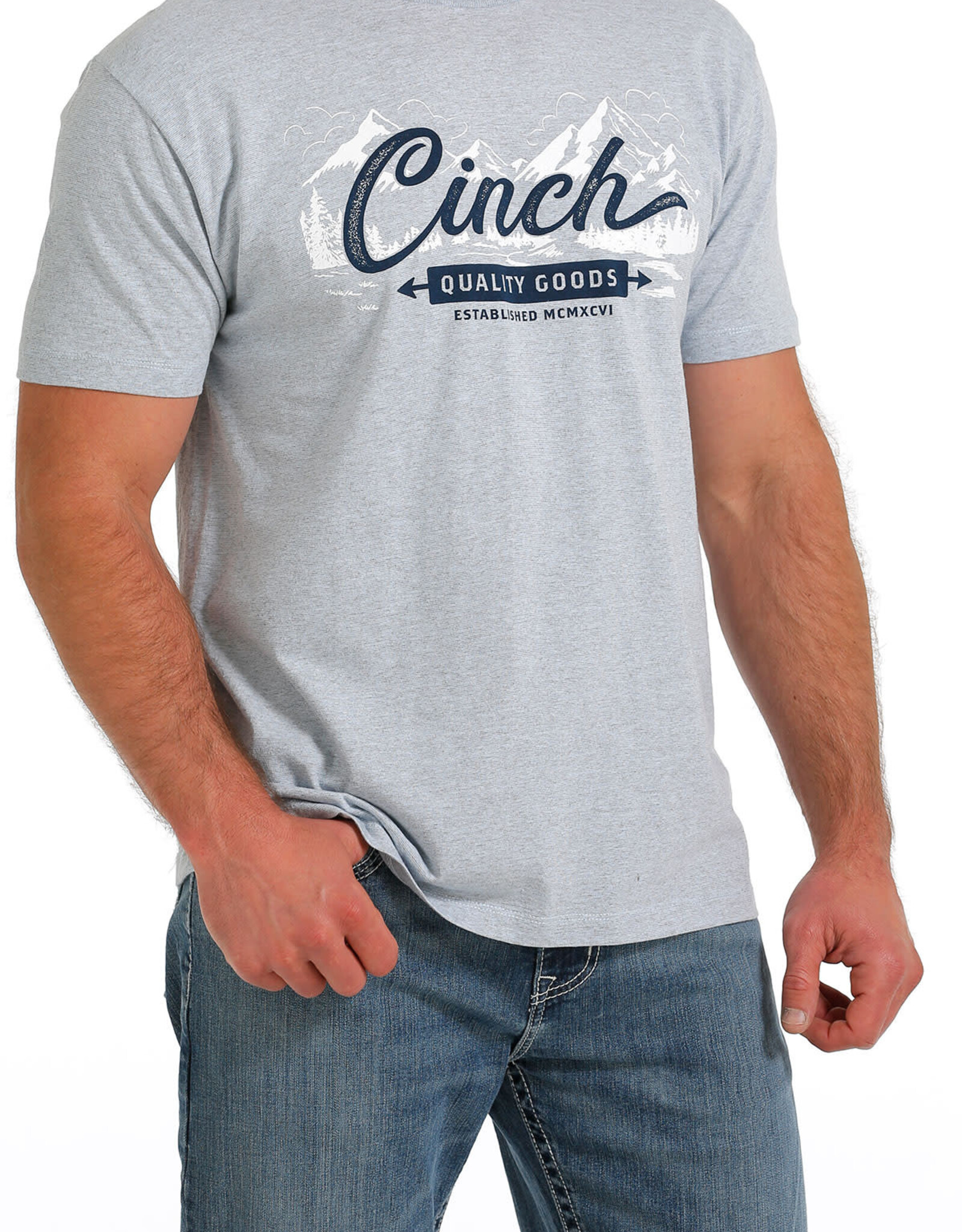 Cinch Mens Cinch Short Sleeve  Heather Light Blue Quality Goods T Shirt