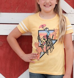 Girls Cruel Girl Yellow Cowgirl Bucking Horse Screen Print Baseball Style Shirt
