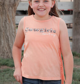 Girls Cruel Girl Cowgirls Don't Cry Heather Orange Fringe Tank Top