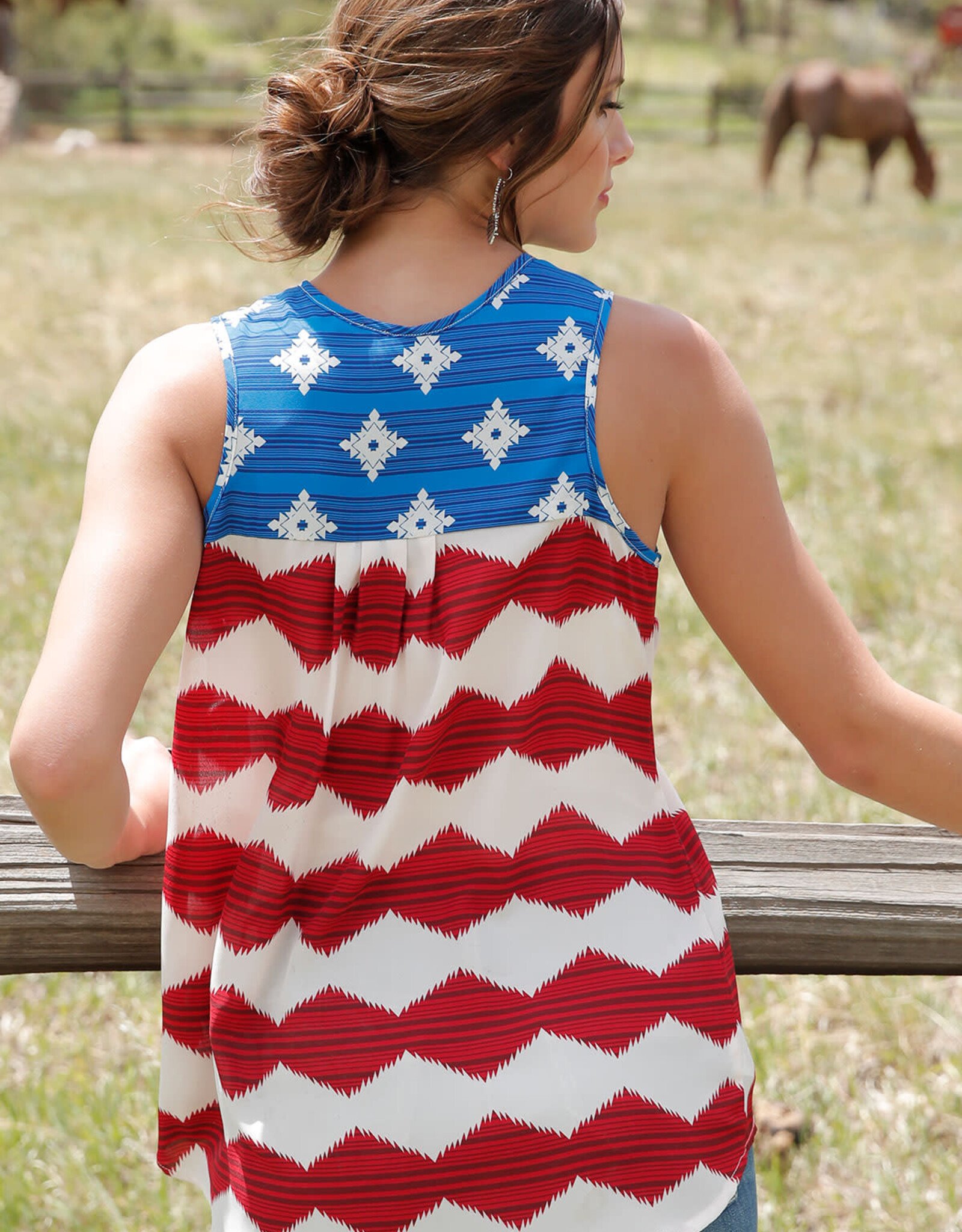 Womens Cruel Denim Red White Blue Western Tank Top