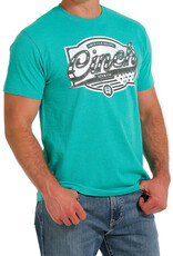 Cinch Mens Cinch Short Sleeve  Heather Turquoise Green Logo T Shirt