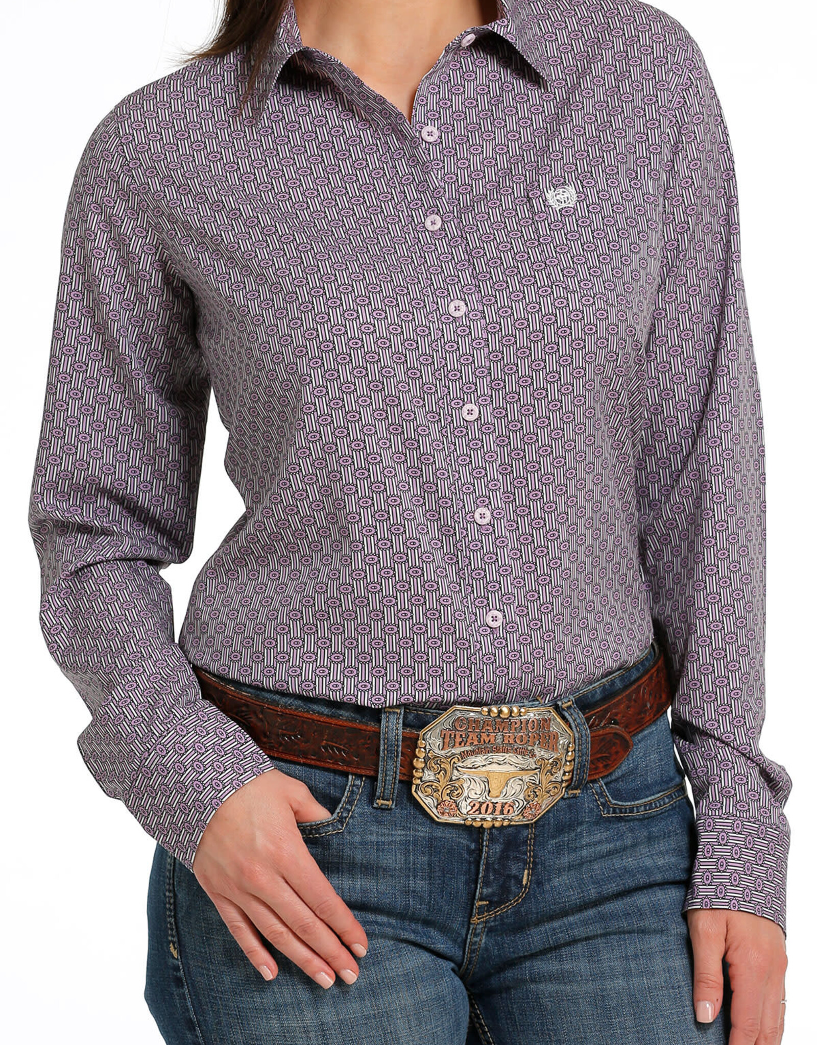 Cinch Womens Cinch Lilac Print Arena Flex Long Sleeve Button Western Shirt