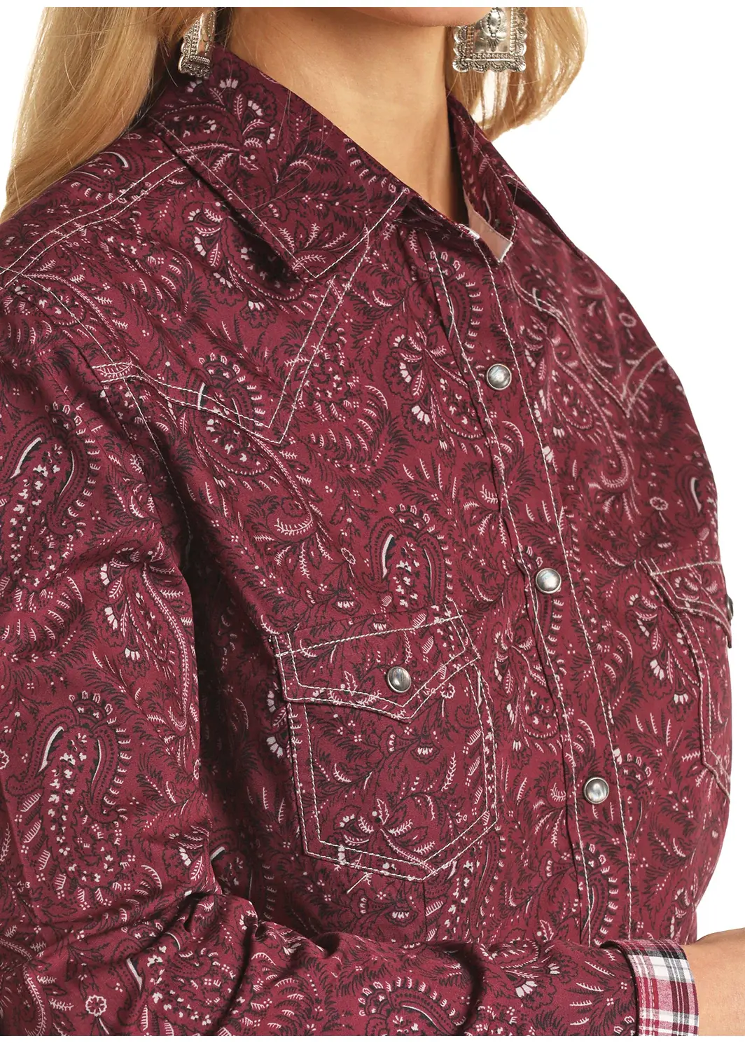 RSWSOSR0NC Panhandle Rough Stock Ladies Embroidered Retro Snap Shirt - Chocolate and Turquoise main image 1