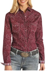 Womens Panhandle Slim Rough Stock Burgundy Retro Long Sleeve Western Snap Shirt