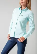 Womens Kimes Linville Coolmax Solid Button Down Shirt Turquoise