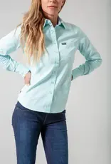 Womens Kimes Linville Coolmax Solid Button Down Shirt Turquoise