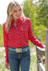 Womens Cruel Girl Red Branded Long Sleeve Pearl Snap Western Shirt