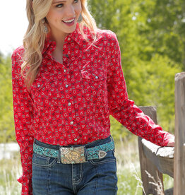 Womens Cruel Girl Red Branded Long Sleeve Pearl Snap Western Shirt