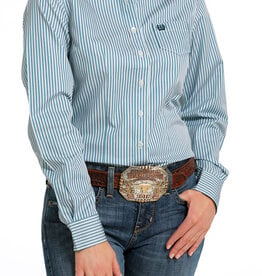 Cinch Womens Cinch Teal Purple Stripe Tencel Long Sleeve Button Down Western Arena Shirt