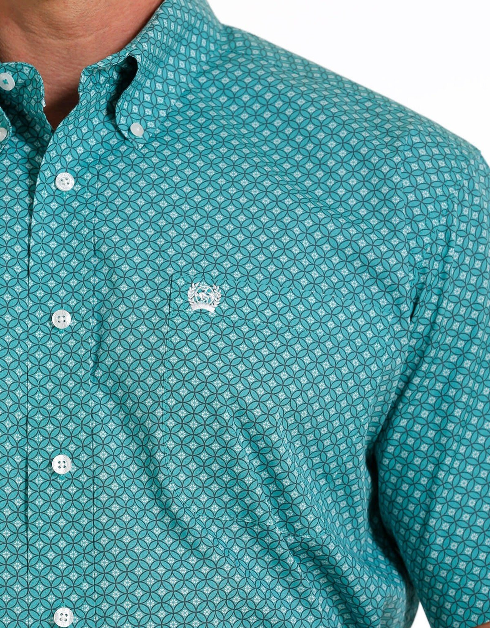 Cinch Mens Cinch Short Sleeve Turquoise Print Western Button Shirt