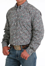 Cinch Mens Cinch Long Sleeve Grey Green Paisley Western Button Down Shirt