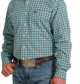 Cinch Mens Cinch Long Sleeve White Green Western Print Button Down Shirt