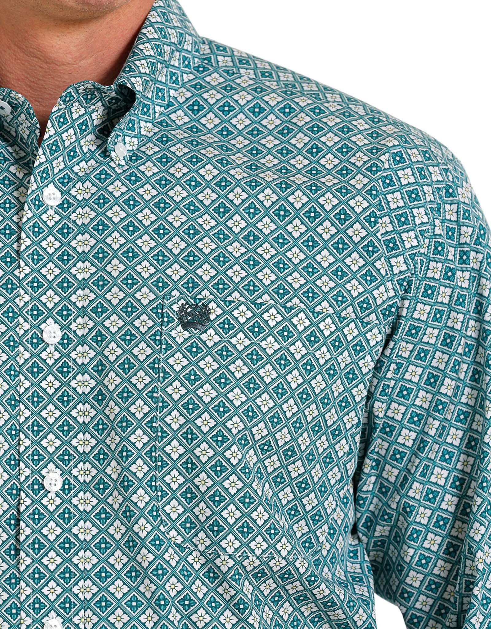 Cinch Mens Cinch Long Sleeve White Green Western Print Button Down Shirt