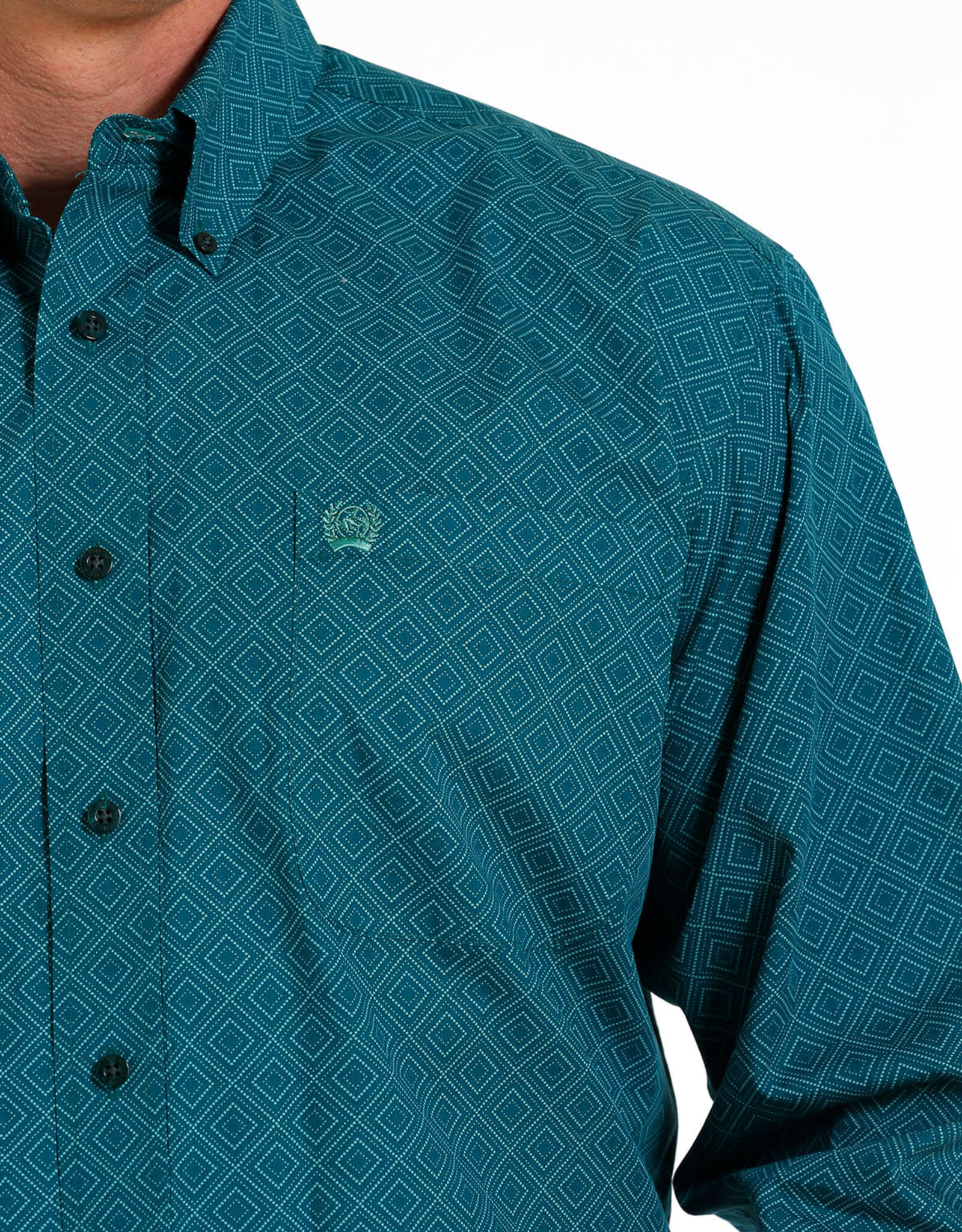 Cinch Mens Cinch Long Sleeve Teal Western Print Button Down Shirt