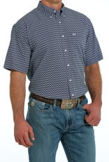 Cinch Mens Cinch Short Sleeve  ArenaFlex Navy White Button Western Shirt