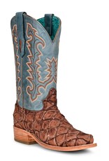Womens Corral Brown Blue Pirarucu Exotic Embroidered Western Square Toe Cowboy Boot