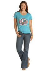 Womens Panhandle Slim Bright Blue Horseshoe Cactus Short Sleeve T Shirt