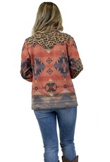 Womens Coral Aztec Leopard Blazer Jacket