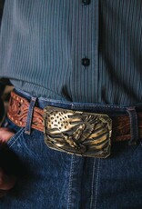 Rectangle Brass Eagle and American Flag Western Belt Buckle