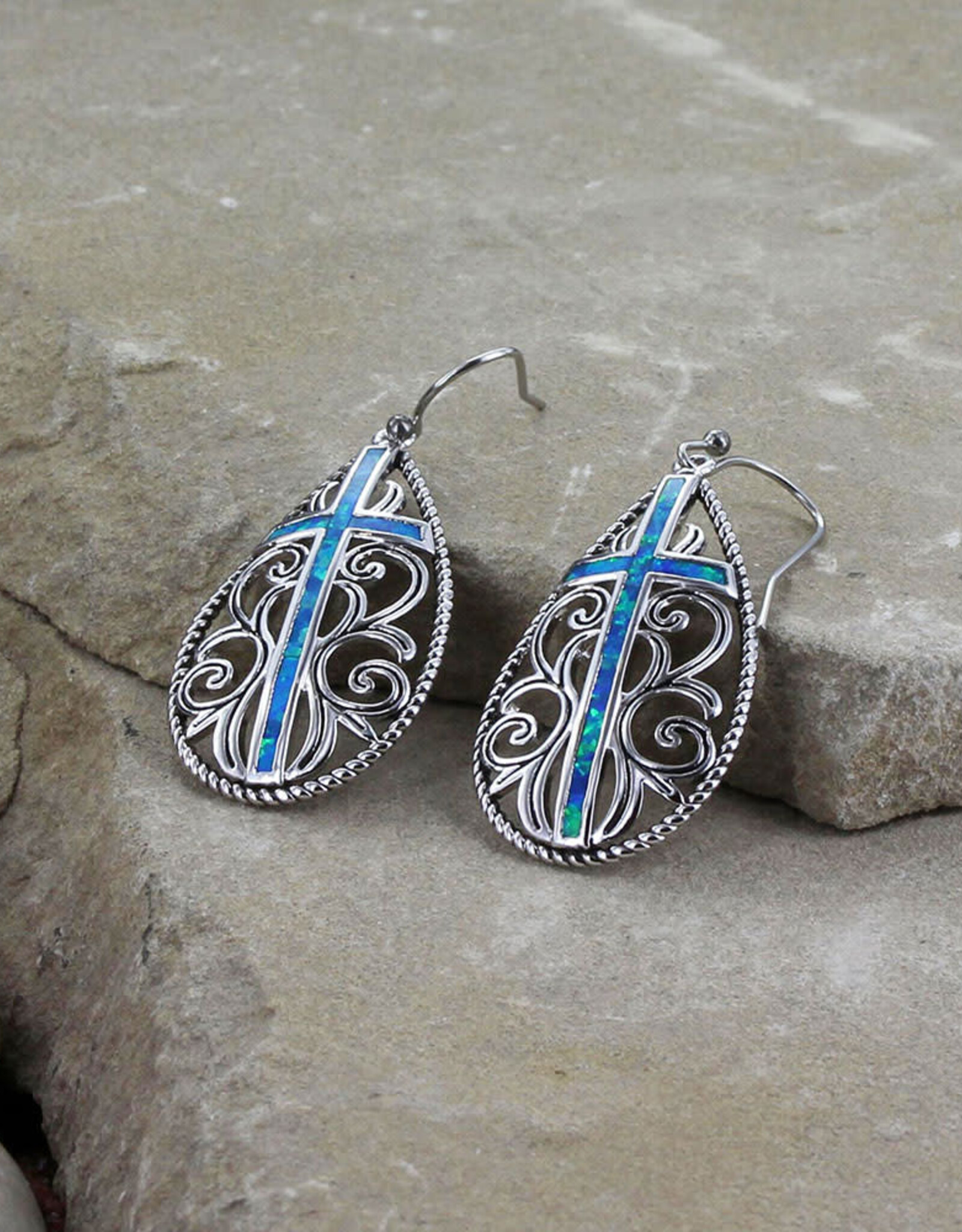 Montana Silversmiths Large Filigree With Opal Cross Earrings