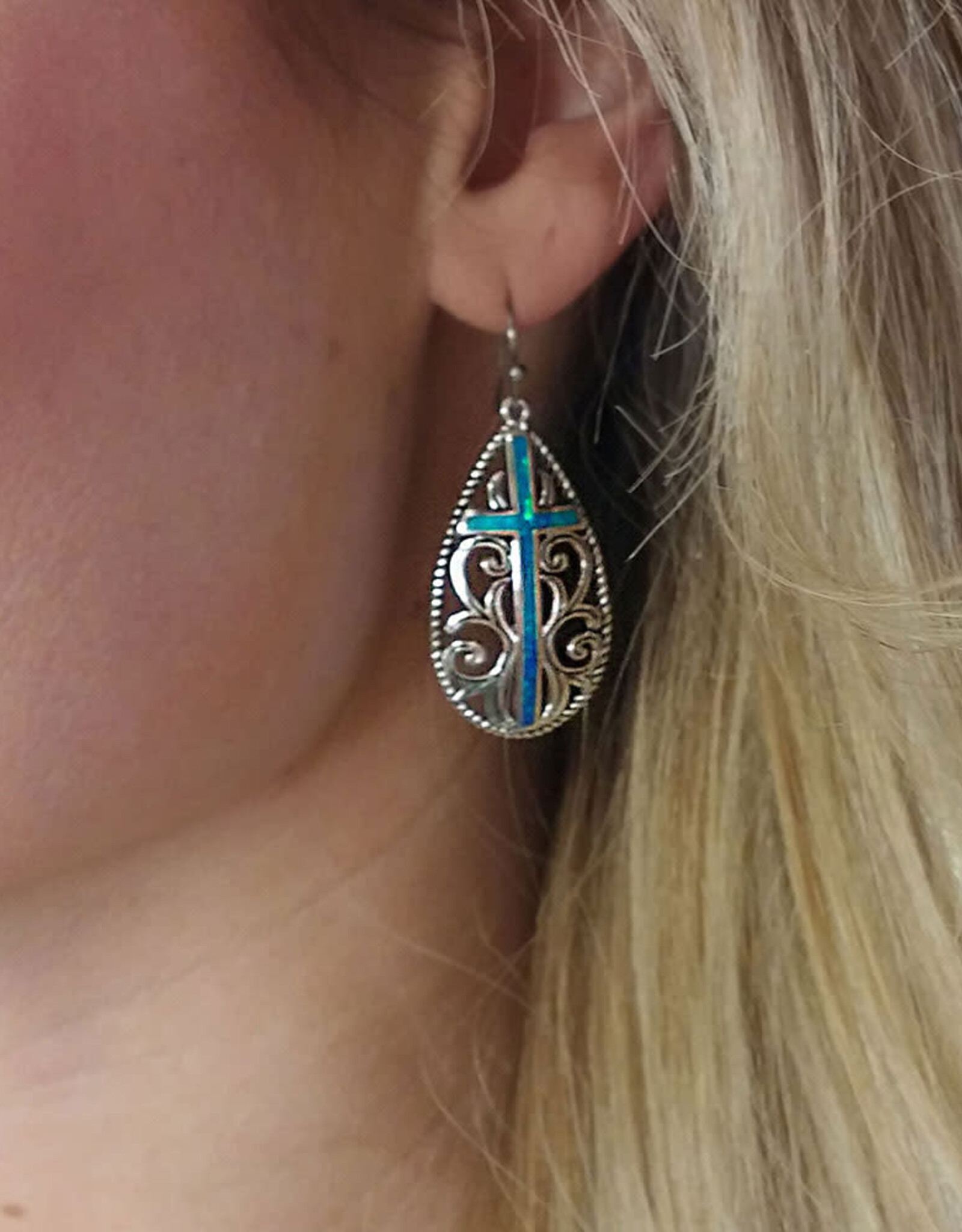 Montana Silversmiths Large Filigree With Opal Cross Earrings