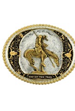 Montana Belt Buckle End Of The Trail Oval 2 Tone Silver Gold Black
