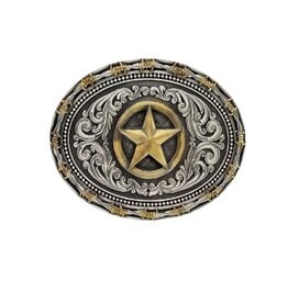 Montana  Silversmiths Two Tone Texas Star Oval Belt Buckle