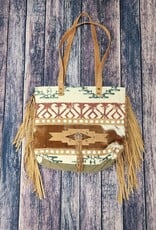 Olay Purses Olay Cowhide Leather and Upcycled Canvas Tote With Fringe