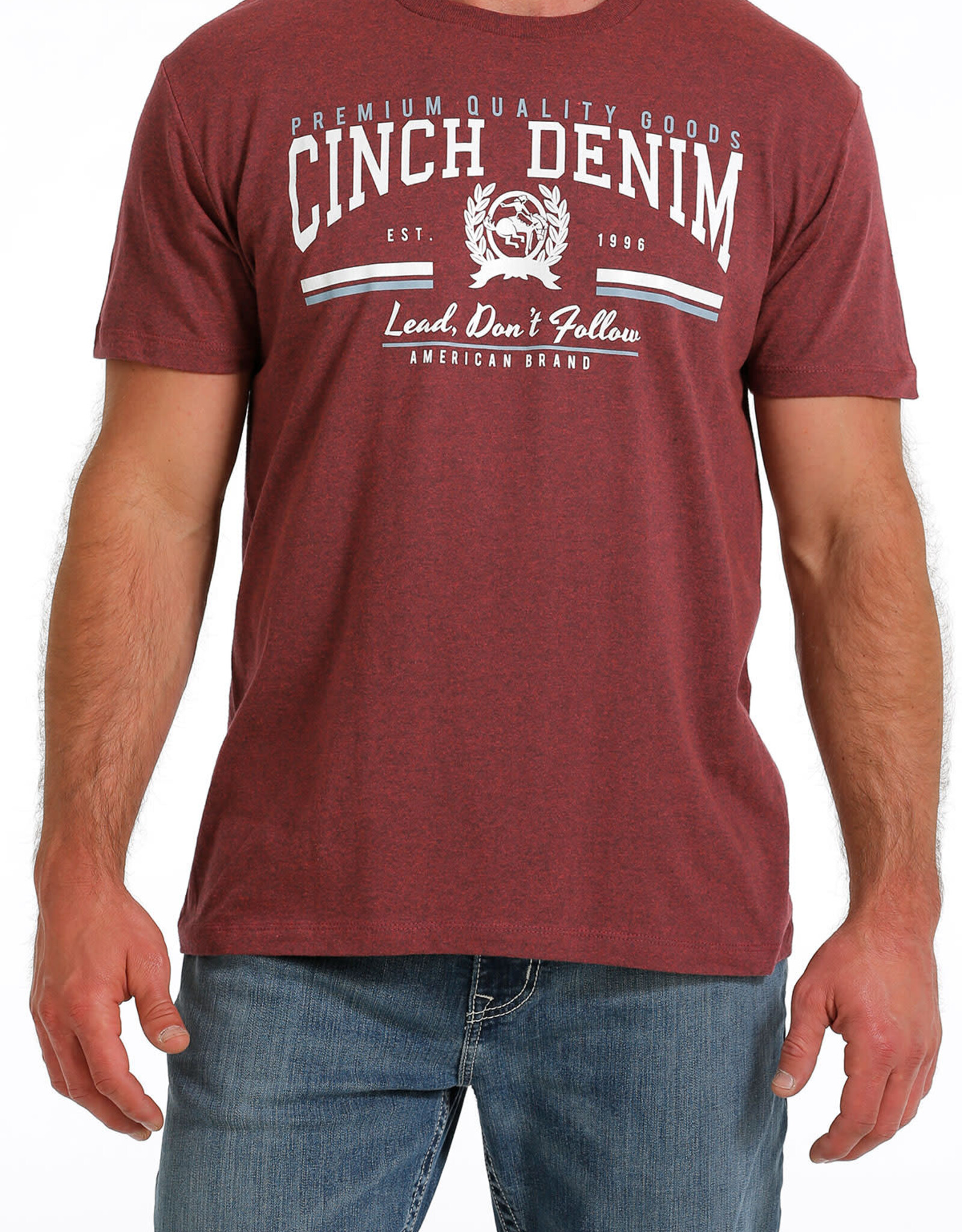 Cinch Mens Cinch Short Sleeve  Heather Burgundy Logo T Shirt