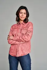 Womens Kimes Kaycee Rustic Dark Red Tencel Denim Button Down Western Shirt