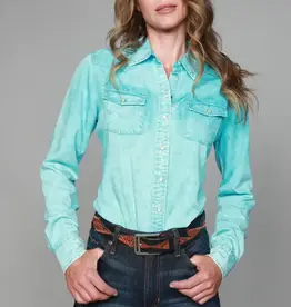 Womens Kimes KC Turquoise Tencel Denim Button Down Western Shirt