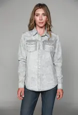 Womens Kimes KC Light Grey Tencel Denim Button Down Western Shirt