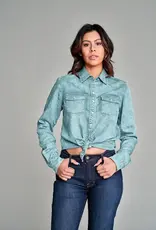 Womens Kimes Kaycee Light Blue Denim Tencel Denim Button Down Western Shirt