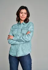 Womens Kimes Kaycee Light Blue Denim Tencel Denim Button Down Western Shirt