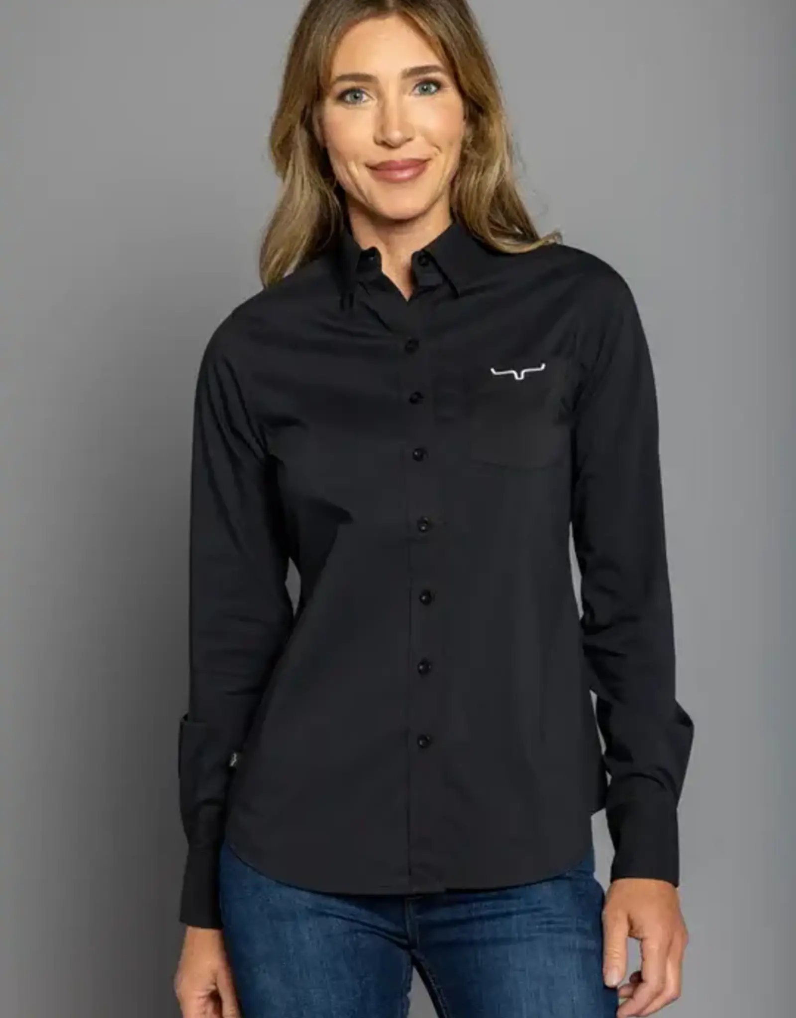 Womens Kimes Black KR Team Long Sleeve Button Down Western Arena Shirt