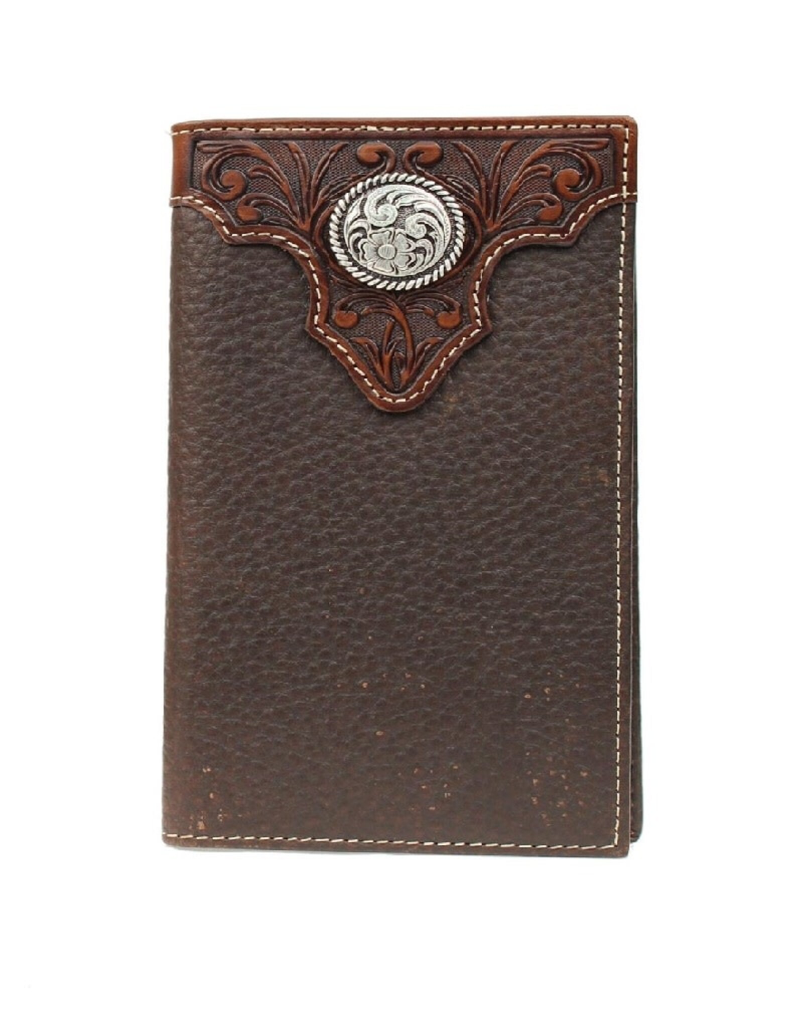 Ariat Ariat Rodeo Wallet Rowdy Brown Tooled Overlay Floral Swirl Concho