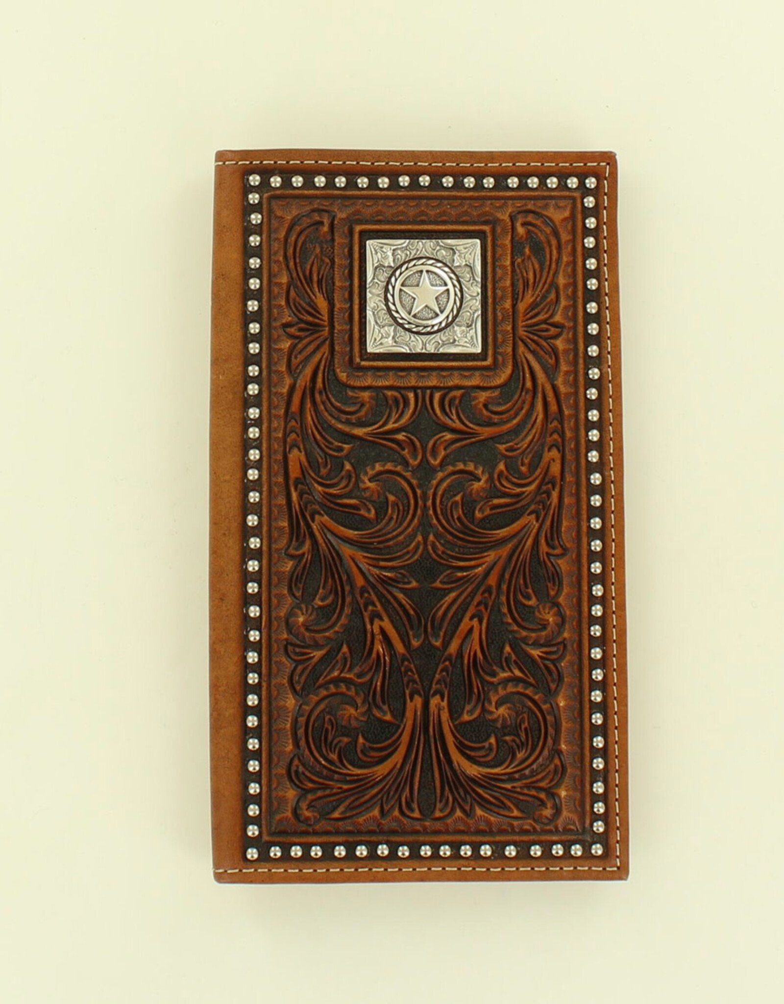 Nocona Rodeo Wallet Brown Tooled Studs and Texas Star