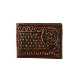 3D 3D Bifold Brown Basket Weave Floral Design Wallet