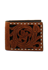 3D 3D Bifold Brown Brown Roughout Floral Inlay Wallet