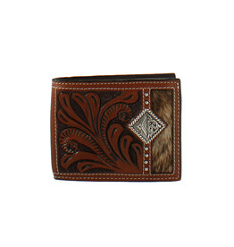 3D 3D Bifold Hair On Tooled Diamond Concho Leather Wallet