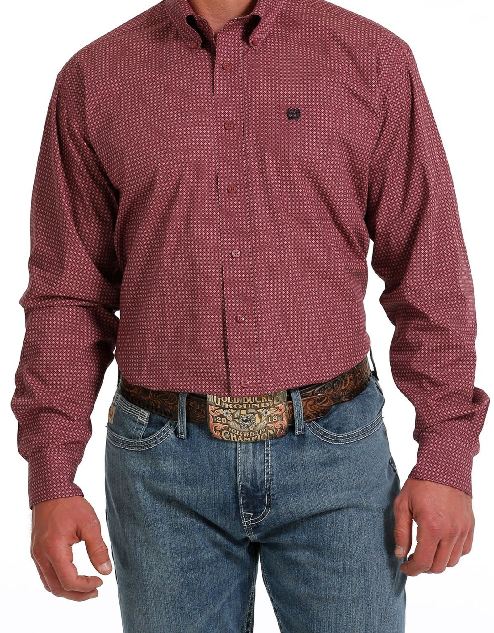 Cinch Mens Cinch Long Sleeve Fuchsia Black Classic Western Button Down Shirt