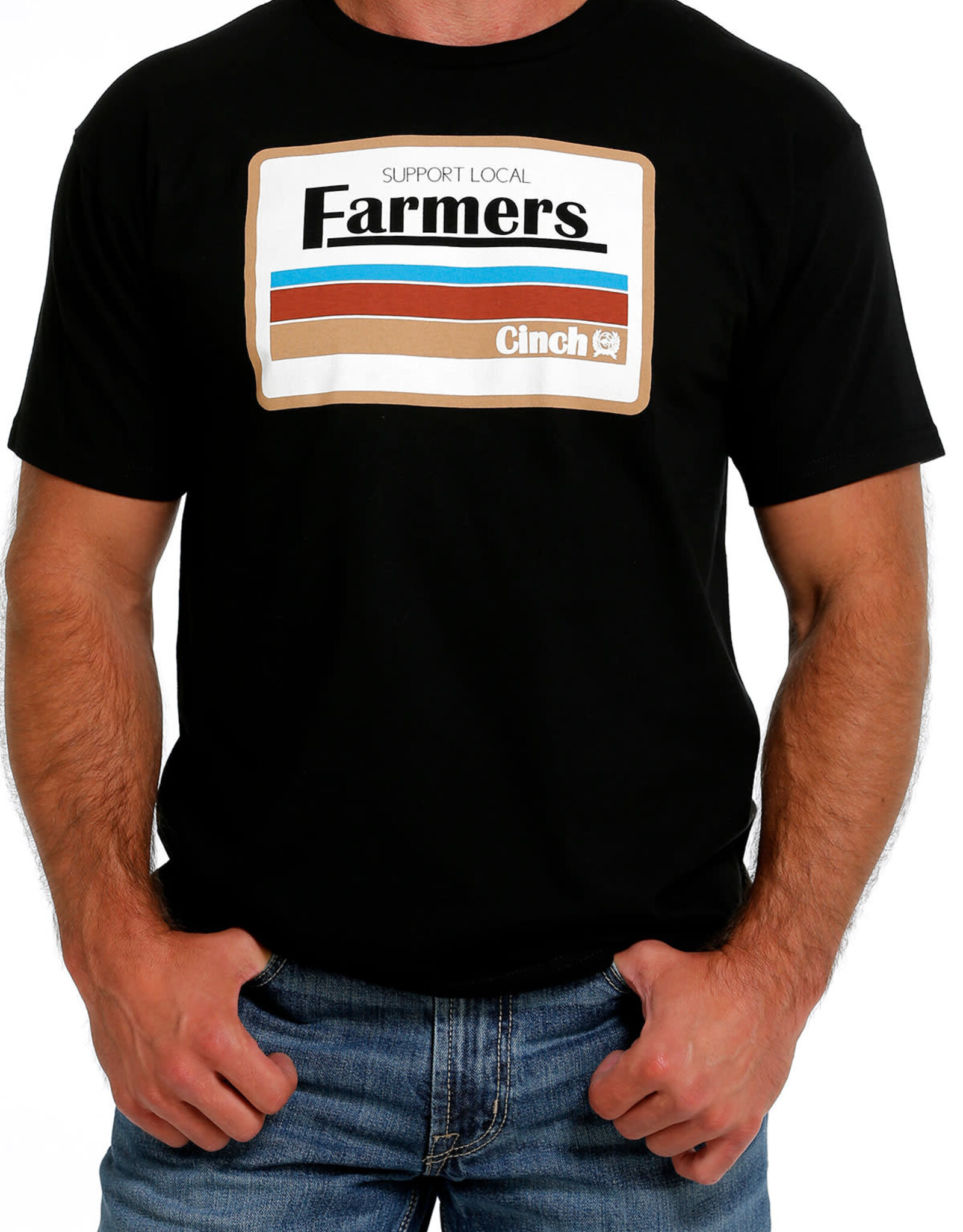 Cinch Mens Cinch Short Sleeve Black Support Local Farmers T Shirt