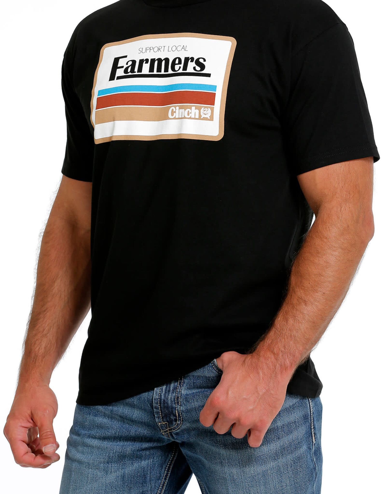 Cinch Mens Cinch Short Sleeve Black Support Local Farmers T Shirt