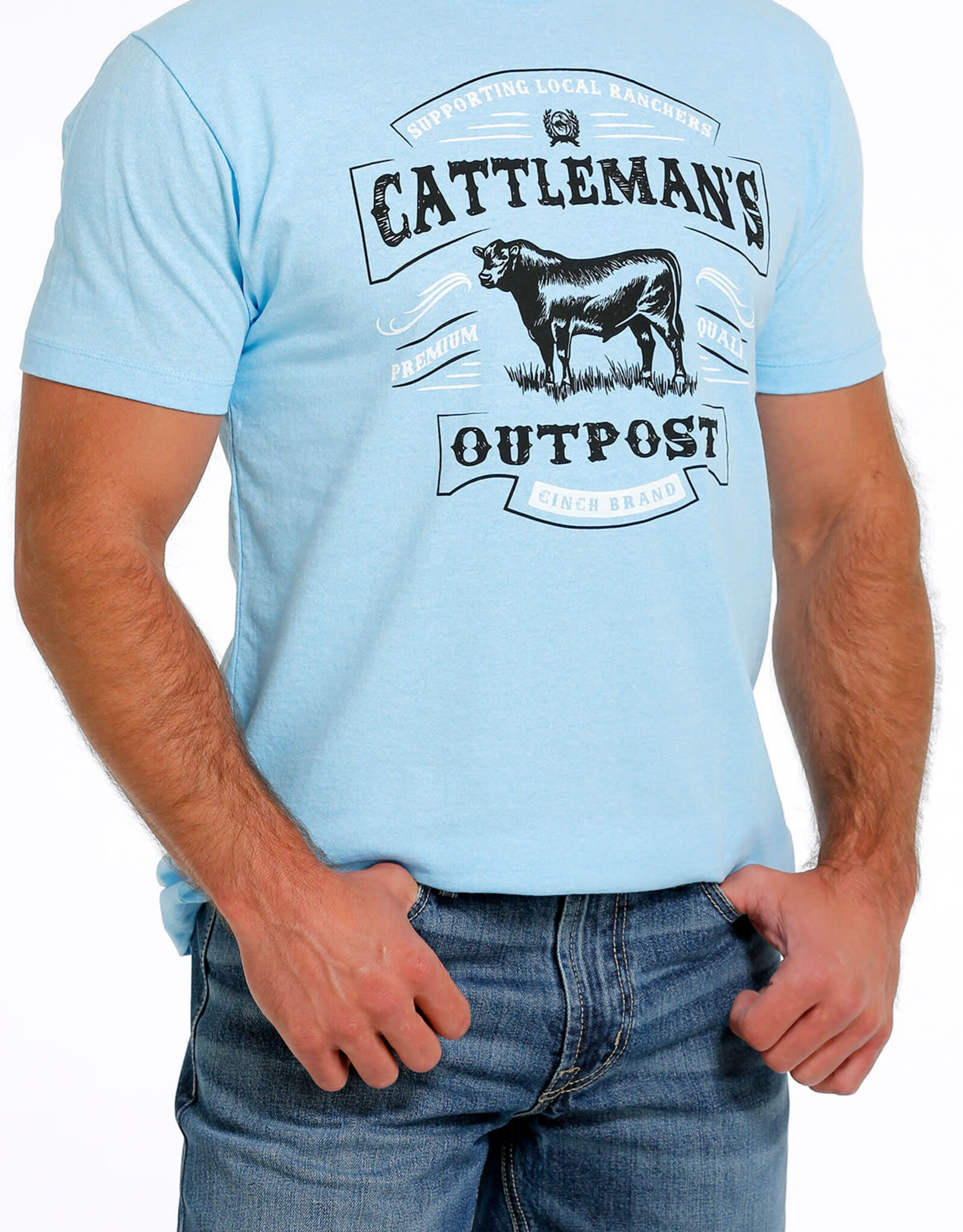 Cinch Mens Cinch Short Sleeve Blue Cattleman Outpost Ranchers T Shirt