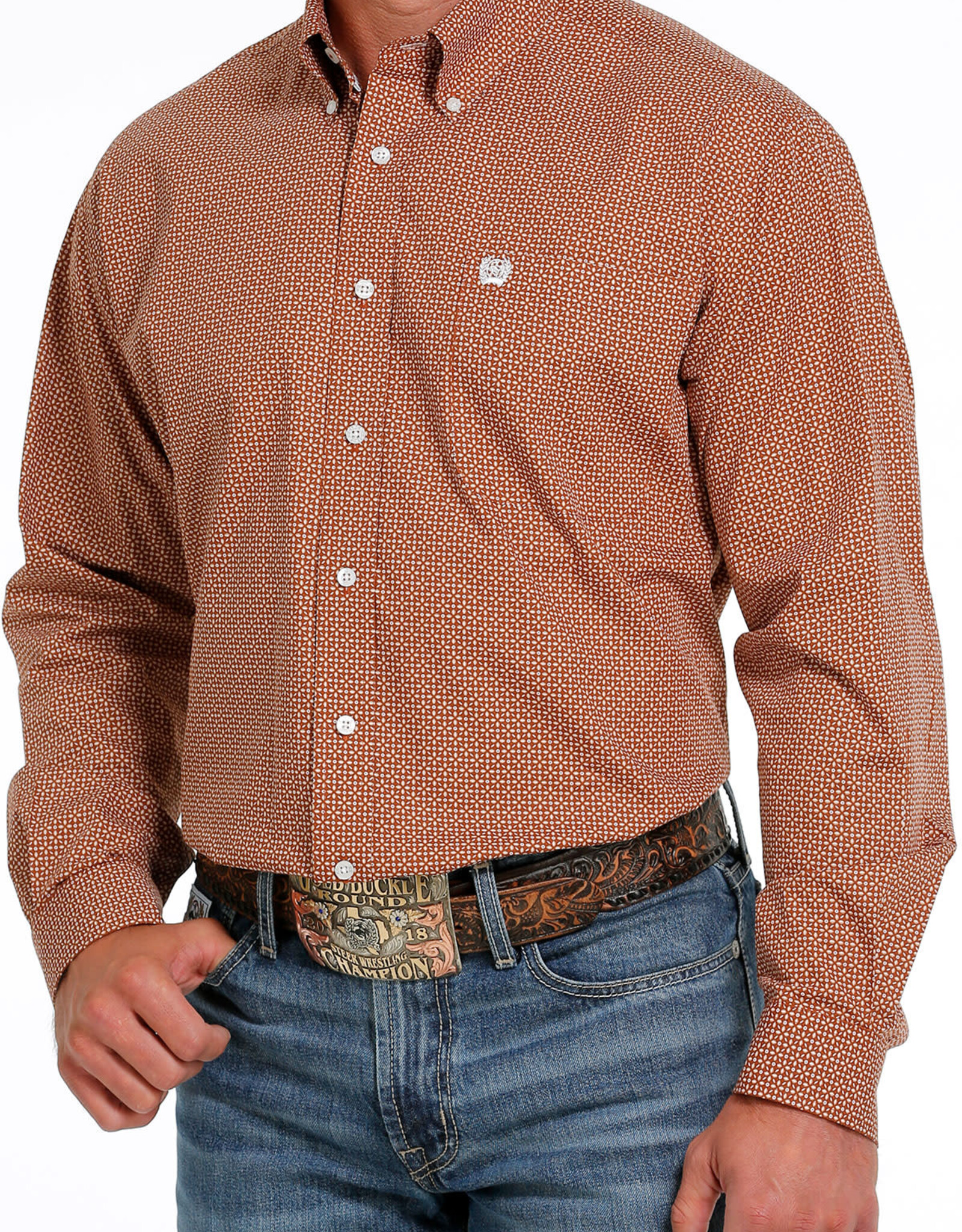 Cinch Mens Cinch Long Sleeve Brown Print Classic Western Button Arena Shirt