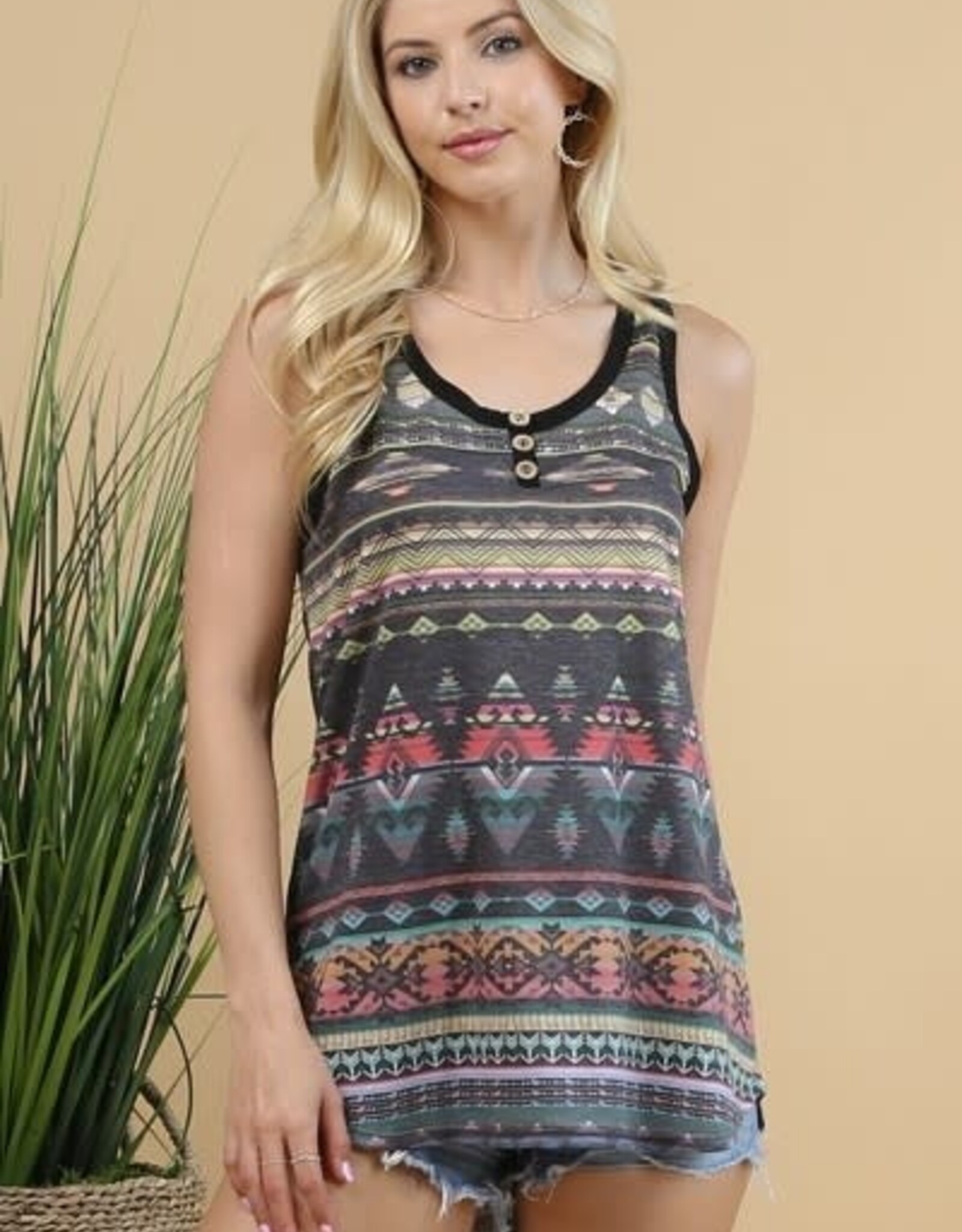 Womens Avery Black Multi Color Tank Top